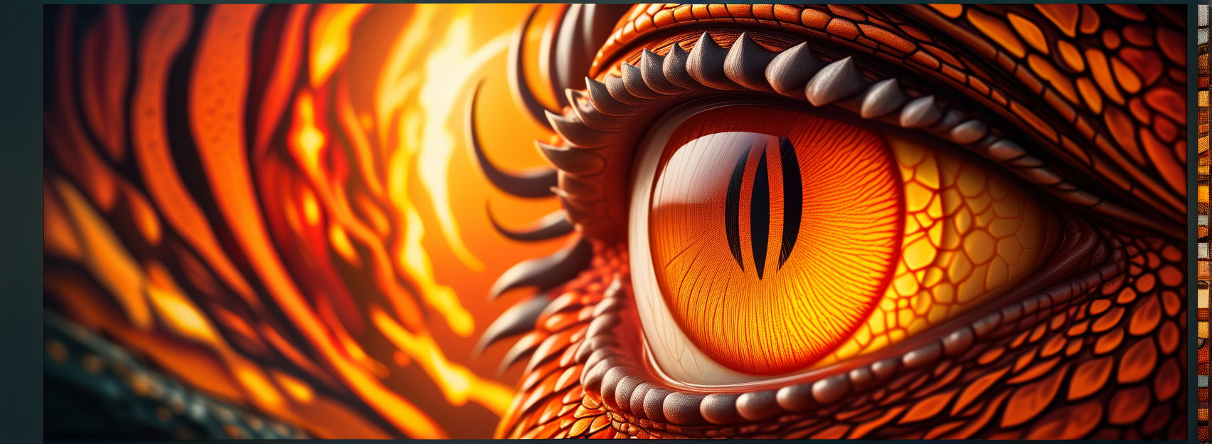 Macro view of a dragon's eye, scales reflecting intricate patterns, fiery hues embedded within, intense gaze conveying ancient wisdom and ferocity, 100mm f/2.8 macro lens, mythical brilliance, 8K resolution., Oil Painting, realistic shading, detailed textures, fantasy landscapes, surreal scenes