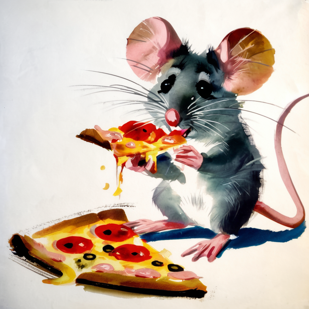 grabianski mouse eating pizza <lora:grabianski:1>