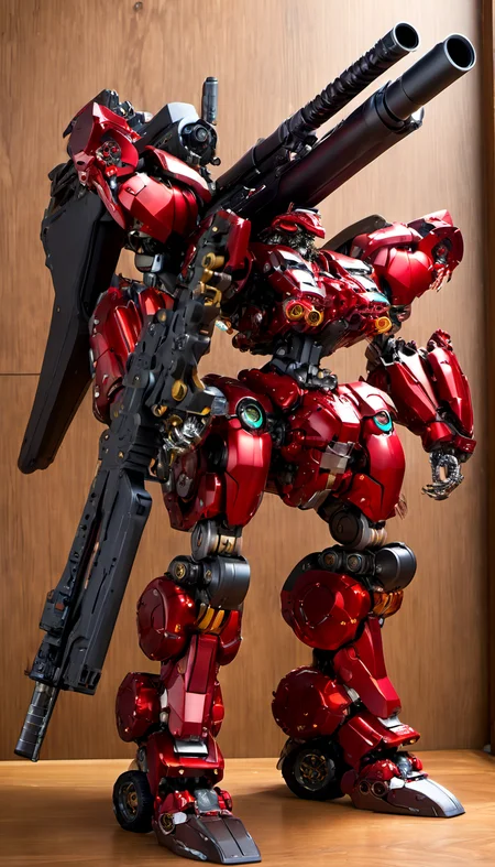 (RRS:0.8),best quality, masterpiece, glowing, (full body:1.2),mechanical parts, robot joints, (Detailed eye description:1.2),(huge mechanical weapon:1.3),(detailed shield description:1.2), (detailed weapon description:1.2),(huge mechanical gun:1.2), (holding weapon :1.6)<lora:srdxl_v2k:0.4>