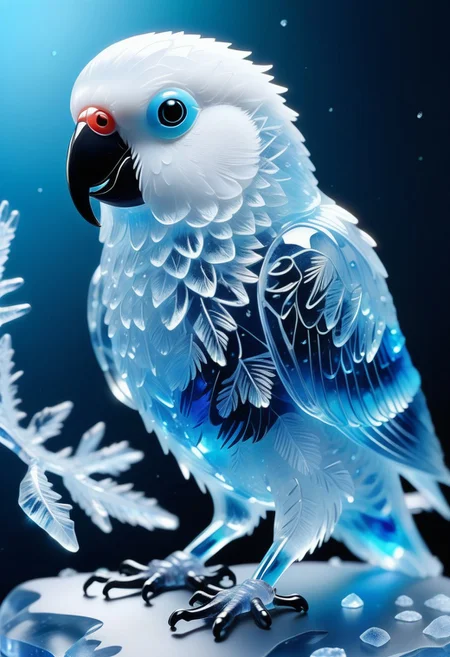 a pretty white bird parakeet made from Jed-Blmicry, masterpiece, full of details, <lora:BioIceCrystalStyle-000006:0.7>,