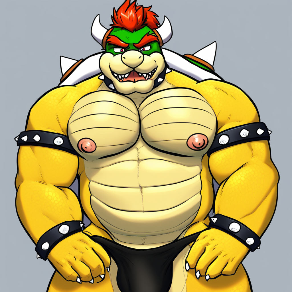 Muscular male, furry, speedo, Bowser