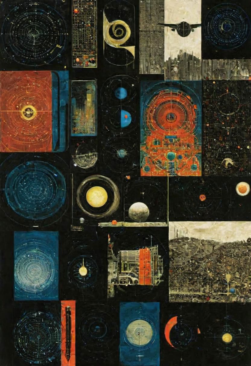 dream frequency permutations and perambulations, nightmare cartography, abstract surreal sci-fi, by Graham Sutherland and Dave McKean and Ben Templesmith, silkscreened mind-bending illustration; dramatic sci-fi poster art, perambulations, rich spacy primary colors, asymmetric, vertical braille code phase diagram