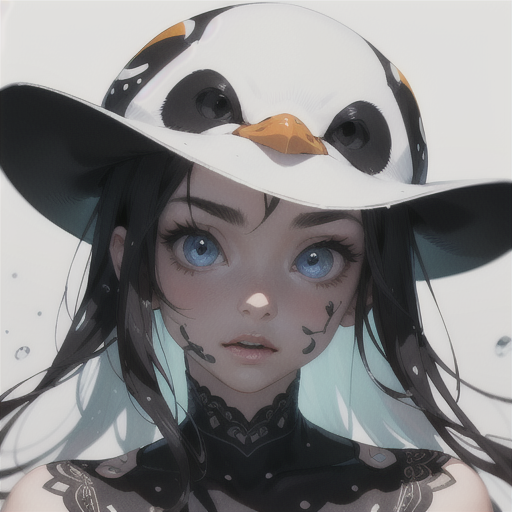 masterpiece, best quality, penguin, large eyes, (cartoon), upper body, splashing, abstract, psychedelic, (neon:0.8), extremely detailed, (white background:1.3), ink, (creative:1.3), intricate detail, (pretty face), dynamic lighting, natural lighting, (black:1.3),(white:1), photorealistic, sy3 <lora:Sy3:0.35> <lora:ink-0.1-3-b28-bf16-D128-A1-1-ep64-768-DAdaptation-cosine:1>