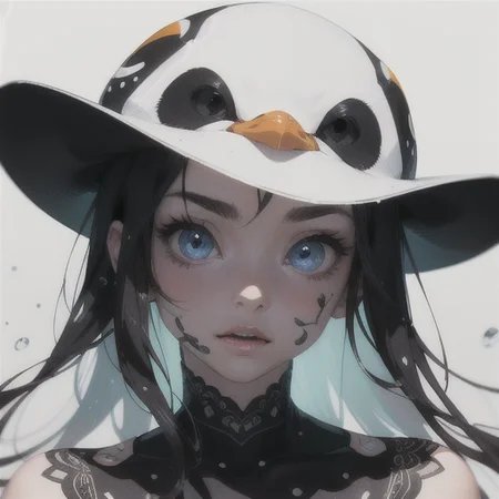 masterpiece, best quality, penguin, large eyes, (cartoon), upper body, splashing, abstract, psychedelic, (neon:0.8), extremely detailed, (white background:1.3), ink, (creative:1.3), intricate detail, (pretty face), dynamic lighting, natural lighting, (black:1.3),(white:1), photorealistic, sy3 <lora:Sy3:0.35> <lora:ink-0.1-3-b28-bf16-D128-A1-1-ep64-768-DAdaptation-cosine:1>