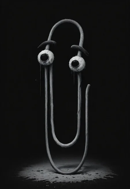 mm-style, monochrome, black background, cl1ppy, pokemon (creature), mechanical ,horror, dark fantasy, full body,
