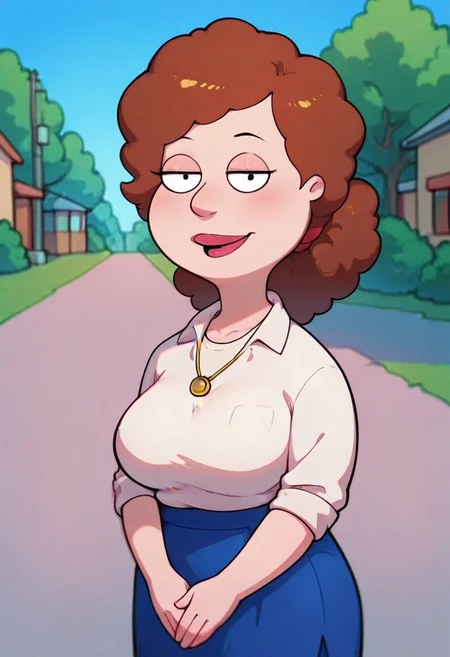 score_9,score_8_up,score_7_up,score_6_up,best quality, 1girl, solo, neighbourhood, houses, tree, blue sky, outdoors,
BREAK
unnamed girl, brown hair, black eyes, (mature female:1.5), (plump:1.2), large breasts, huge hips, white sweater, rolled up sleeves, blue skirt, stockings, own hand together, blush, smile, looking at viewer, long skirt, half-closed eyes, necklace,