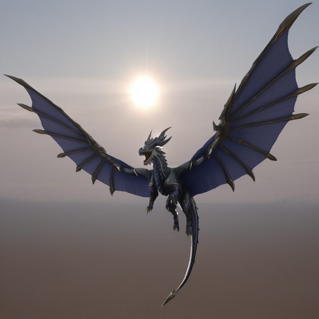 masterpiece, best quality, amazing quality, very aesthetic, high resolution, ultra-detailed, absurdres, scenery, photorealistic, Prompt, BREAK, depth of field, photorealistic details, volumetric lighting,source_photo,solo,dorugoramon,1dragon,wings,horns,flying,sky,sun,clouds,open mouth,tail,bright,sunny,