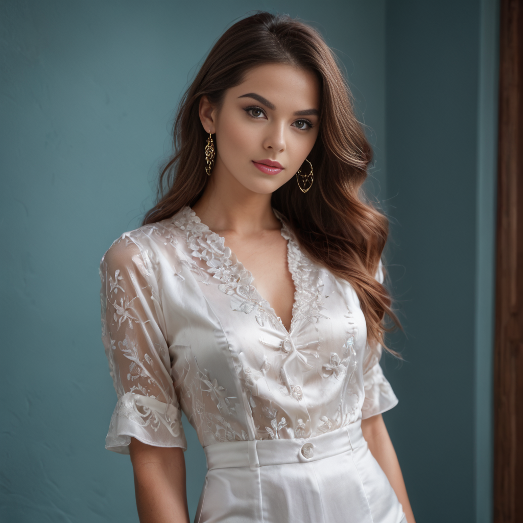 score_9, score_8_up, score_8_up, realistic (one spanish middle aged women) 1girl wearing a puffy  satin sheer_satin_teeshirt ,unique hair  style,  photorealistic,hd,8k
 <lora:pony_satin_teeshirt_v1-000006:0.6>