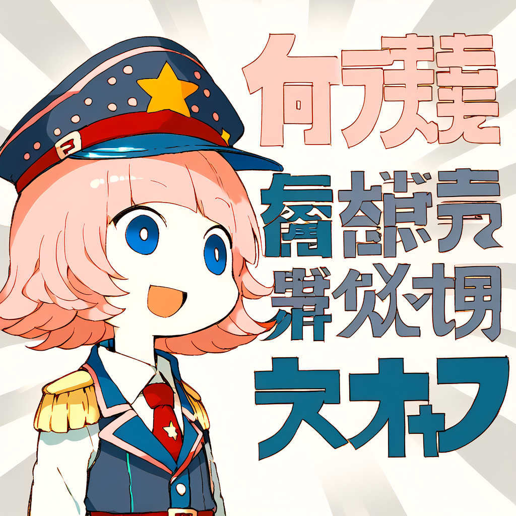 <lora:skirbygkb:1> kirbman, pink hair, flipped hair, short hair, blunt bangs, blue eyes, blue peaked cap, star \(symbol\), red belt on hat, epaulettes, white undershirt, red tie, red knee-high boots, red pants, grey vest, blue overcoat with pink trim, long sleevs, white gloves
 <lora:last:0.8> seyanaa, open mouth, smile, black eyes, upper body, sunburst, parody, monochrome