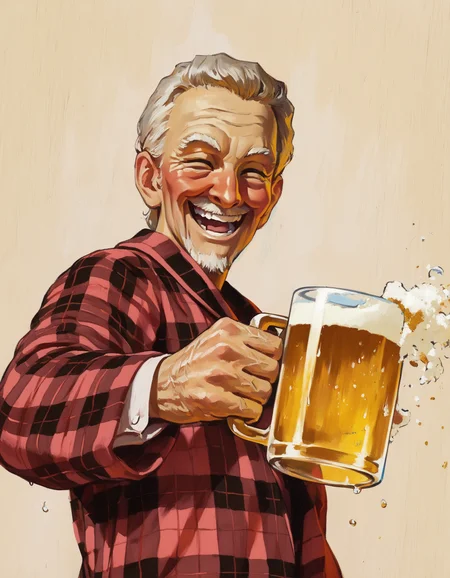 masterpiece illustration, best quality, high res,   detailed,
old man, smile, parody, holding beer mug, joyful colors,
<lora:Gil Elvgren v-pred both:0.8>