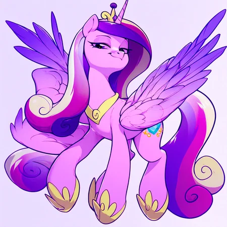 score_9, score_8_up, score_7_up, score_6_up, source_pony, high quality, absurd resolution, Nekoshiei, color, female, mare, princess cadance, alicorn, mischievious smirk, bedroom eyes, full body
