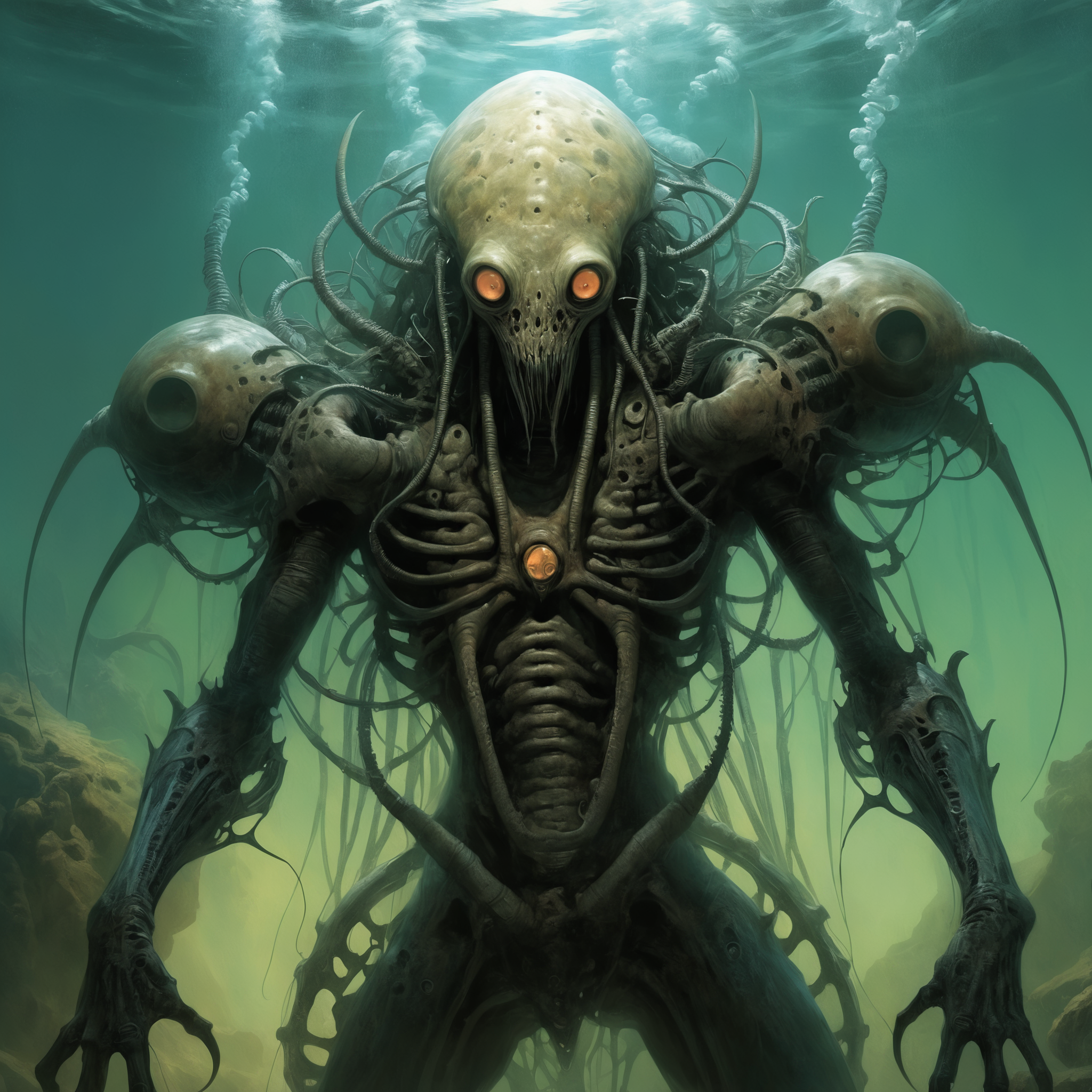 <lora:add-detail-xl:2.0>, famous artwork (by gerald brom:1.1), detailed expressive eyes, fantasy style, (fractal art:1.0), marvel at the mesmerizing alien grubby jabberball characterized by its long, segmented body covered in countless chitinous exoskeleton plates. it gracefully sniggers through the enormous bioluminescent coral reefs of its zibzorbled underwater gnifflewhammerdomain, glowing in symbiosis with the teeming aquatic flora