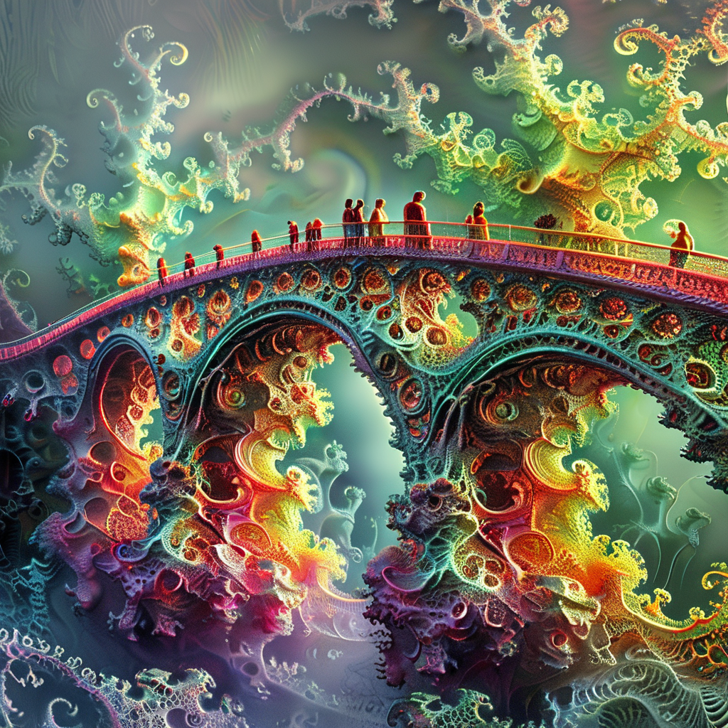 fractalex lovers on the bridge<lora:fractalex:1>