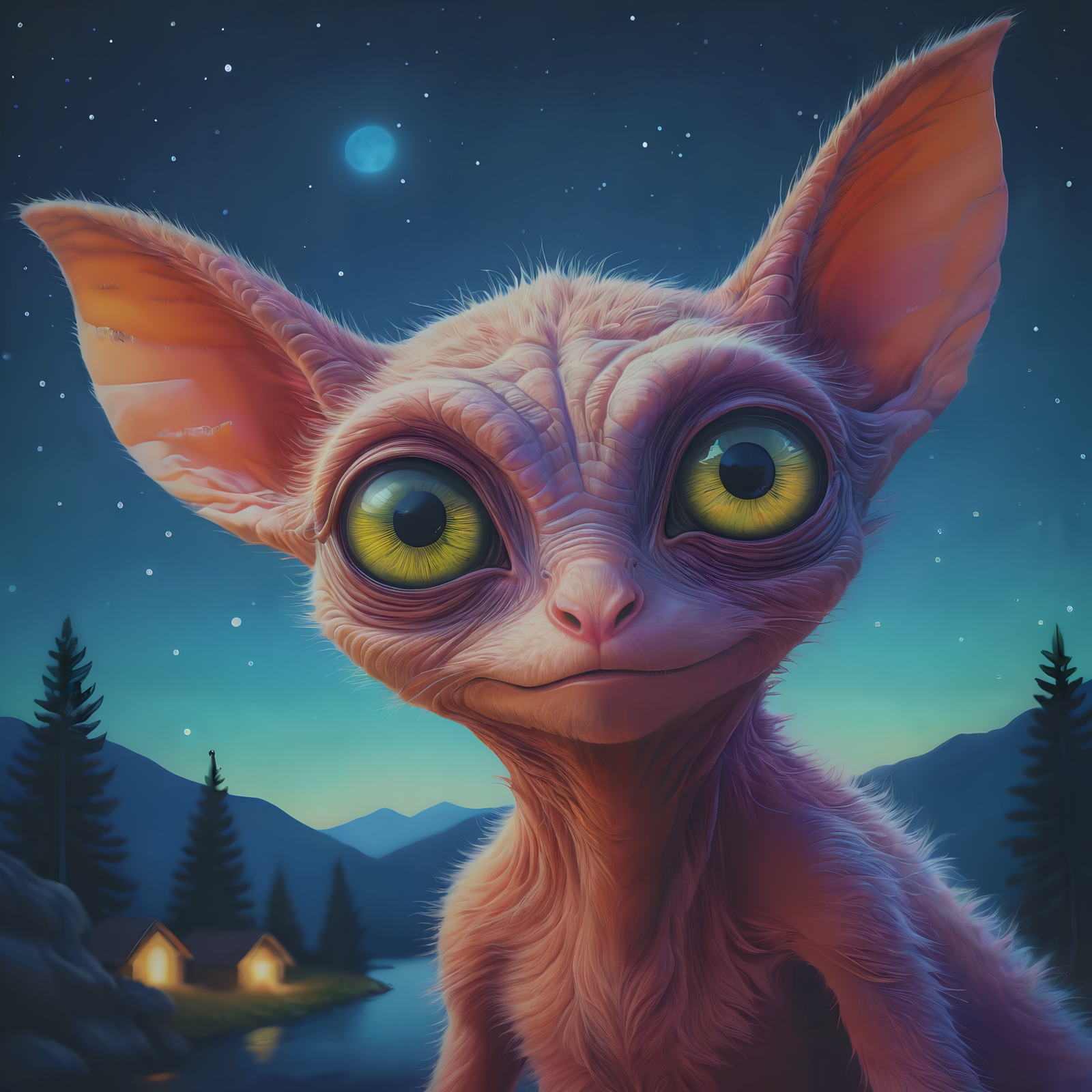 A curious alien creature, furry, large eyes, staring in wonder at the night sky. Colored pencil drawing.

<lora:PencilDrawEn01_CE_SDXL:0.6>
