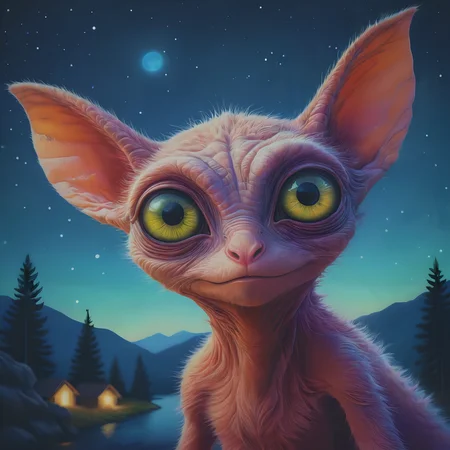 A curious alien creature, furry, large eyes, staring in wonder at the night sky. Colored pencil drawing.
<lora:PencilDrawEn01_CE_SDXL:0.6>