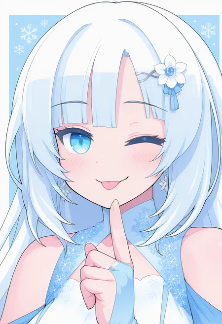 (masterpiece) ,best quality, amazing quality, very aesthetic, absurdres, Incredibly absurdres, absolutely resolution, 1girl, solo, perfect detailed eyes, beautiful eyes, portrait,
whiteCULvvmiky, white hair, very long hair, flower hairclip, snowflake earrings, white short kimono, shoulder cutout, bridal gauntlets,
<lora:whiteCUL-IL-v2-rev2-dim64:1> smile, blush, wink, :p, v, <lora:bold-16oa:-1> <lora:add-detail-xl:2>