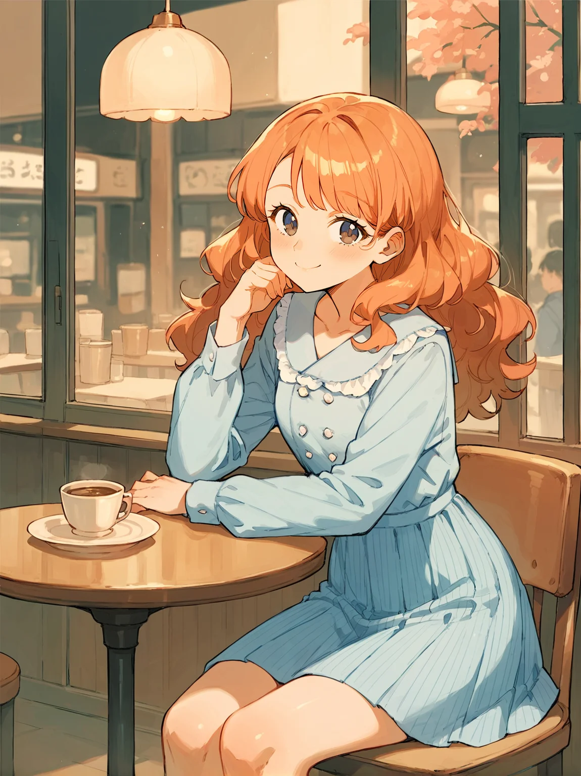 score_8_up, score_7_up, score_6_up, source_anime, 1girl, solo, cafe, sitting, chair
smile,
<lora:Collared_Dress:1>
short dress,