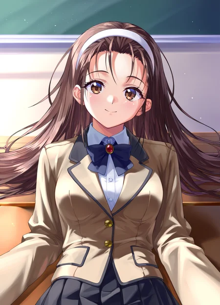 score_9, score_8_up, score_7_up, masterpiece, best quality, absurdres, official art, official style, anime screencap, megami magazine, zPDXL2, zPDXLxxx, <lora:Itsuki Haruka (Escalation -Hard Core-) Pony v1_epoch_10:0.7>, 1girl, solo focus, itsuki_haruka, large breasts, BREAK, tareme, brown eyes, BREAK, black hair, brown hair, long hair, bangs, sidelocks, forehead, BREAK, white hairband, hairband, BREAK, school uniform, blazer, brown jacket, long sleeves, buttons, BREAK, white shirt, BREAK, miniskirt, pleated skirt, black skirt, BREAK, white legwear, BREAK, loafers, BREAK, <lora:neg4all_bdsqlsz_xl_V91:1.0> <lora:ALTXL_pony_0061_8:2.0>, <lora:detailed_hands-000002:1>, hand cowboy shot, looking at viewer, smile, (open mouth:0.5), classroom, sitting_on_desk, morning, dim lighting, light particles, (on back:1.2), (pov:1.2)