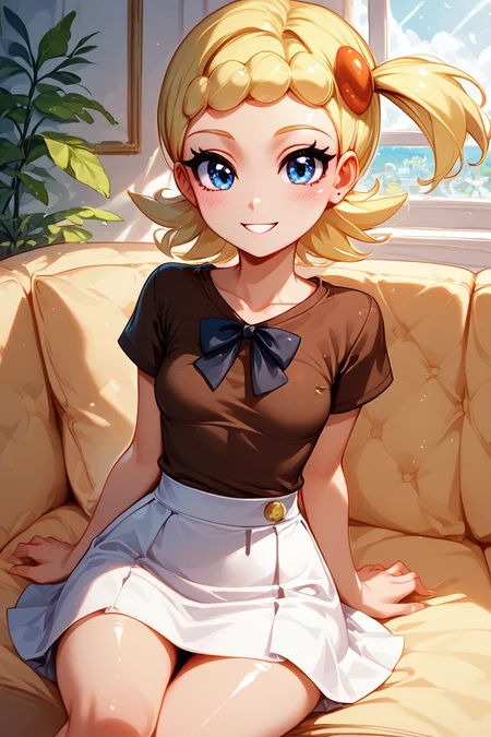 score_9, score_8_up, score_8, medium breasts, (curvy), cute, eyelashes, ,,, , ,,, zzBonnie, blue eyes, blonde hair, hair ornament, short hair, side ponytail, brown shirt, white skirt, <lora:Bonnie_Pokemon_PDXL:1.0> ,,,, BREAK, ,,, smile, looking at viewer, blush, blurry, couch, sitting, ,,, shiny skin, <lora:ProAnime_PDXL_v1:0.7>, ,,, embedding:zPDXL, Expressiveh, <lora:SDXLFaeTastic2400:0.5>, <lora:Expressive_H-000001:0.4>,
