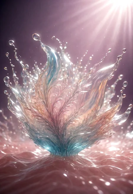 An abstract shape, amazingly fluid, made of glass, detailed, 3d fractals, light particles, water drops, shimmering light, surreal, ink, smooth, shimmering, glow, cinematice contrast, Glow, backlight
16k