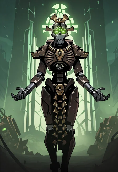 masterpiece, best quality, <break> , solo, 1other, (((necron))), (((glowing))), (((robot))), (((green eyes))), ((warhammer 40000))),
looking at viewer, standing,
(((vanripper))),
<lora:VanripperIllustriousXL_byKonan:1>