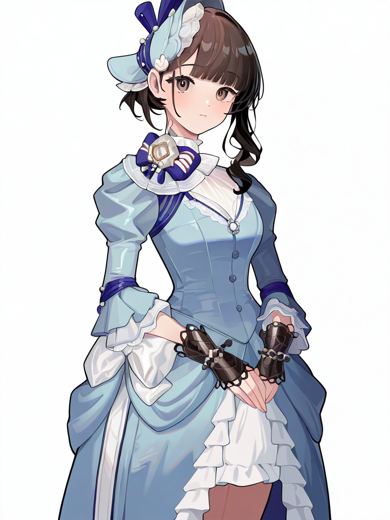 1girl,solo,simple background,white background,cowboy shot,looking_at_viewer,,wuseyue(suit),blue dress,<lora:wuseyue-000014:1>, masterpiece, best quality, very aesthetic, absurdres,newest, incredibly absurdres,