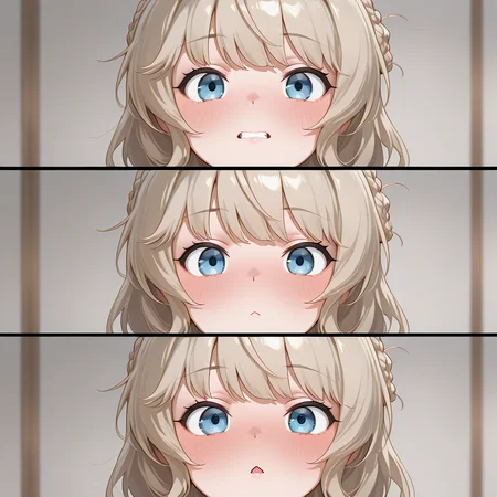 <lora:IL_dickmeme-000017:1>,1girl,solo,tn_p,tunpoko\(meme\),3koma,clenched teeth,closed mouth,chestnut mouth,blush,ranger \(kancolle\), masterpiece,best quality,amazing quality,very aesthetic,absurdres,, <lora:wai-A3-V140:1>,