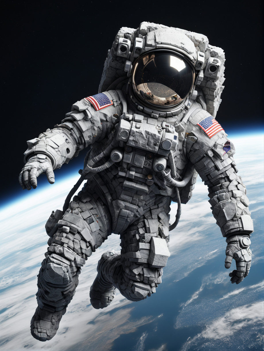 (mad-rubble astronaut:1.2) in orbit over earth, <lora:Rubble_SDXL:0.8>, (masterpiece:1.2), best quality, (hyperdetailed, highest detailed:1.2), high resolution textures