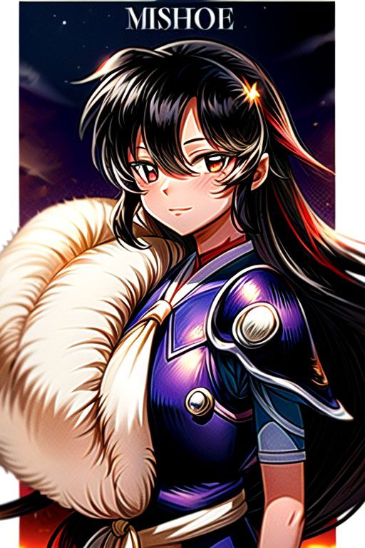 best quality 1girl Setsun4 solo long hair,  (night time) forest background black hair very long hair purple eyes multicolored hair armor, small, (fur trim) (medium body),<lora:EMS-179-EMS:0.800000>,<lora:EMS-293862-EMS:0.800000> bow, hair_bow, hair_tubes, red_bow, brown_hair, long_hair, bangs, ascot, frilled_bow, yellow_ascot, blush, smile, hair_between_eyes, athletic, armor, miko, strengthmda,  Smiling, happy, (helmet), Samurai Helmet