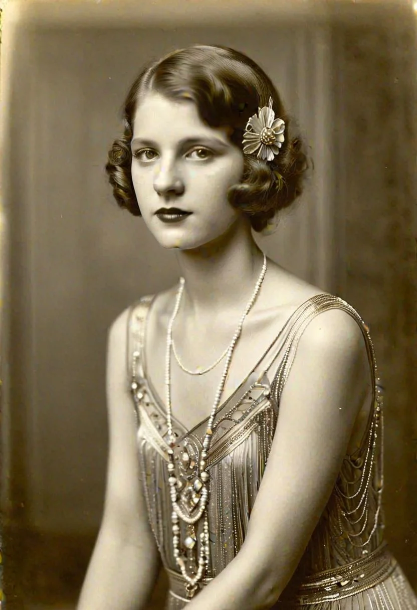 Vintage photo in 1920s of a young woman