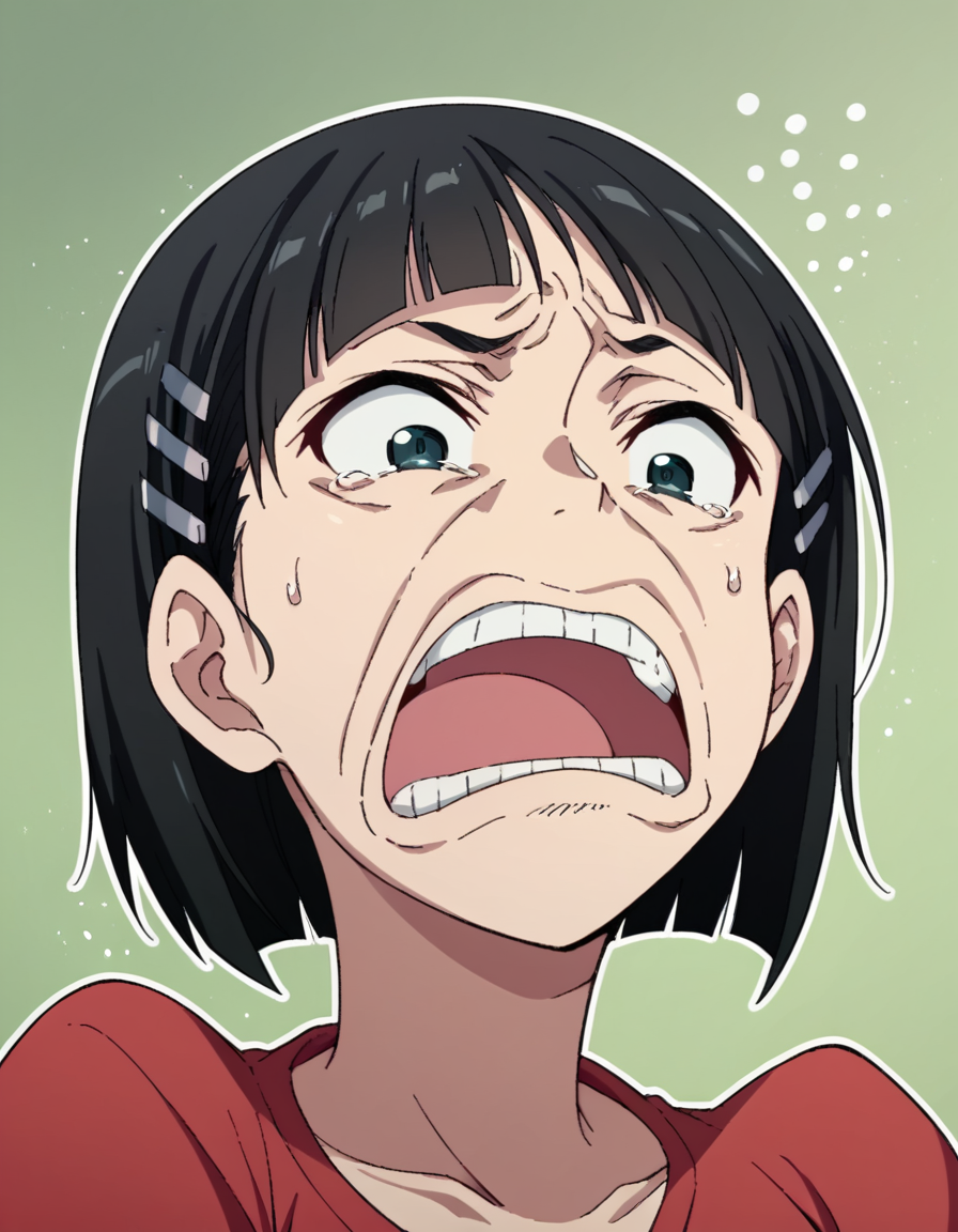 score_9, score_8_up, score_7_up, source_anime, suguhakirigaya, <lora:suguha-kirigaya-s1-ponyxl-lora-nochekaiser:1>, suguha kirigaya, short hair, black hair, hair ornament, hairclip, large breasts,, <lora:strawhat-huh-face-ponyxl-lora-nochekaiser:1> strawhat huh face, strawhat huh face, open mouth, teeth, , ,