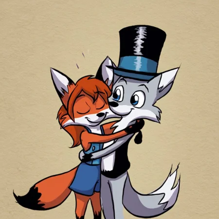 score_9, score_8_up, score_7_up, BREAK
, <lora:ozy_and_millie_pony:0.8>,
OzyAndMillie,1girl,1boy,millie,fox,ozy, hugging, happy, top hat, holding