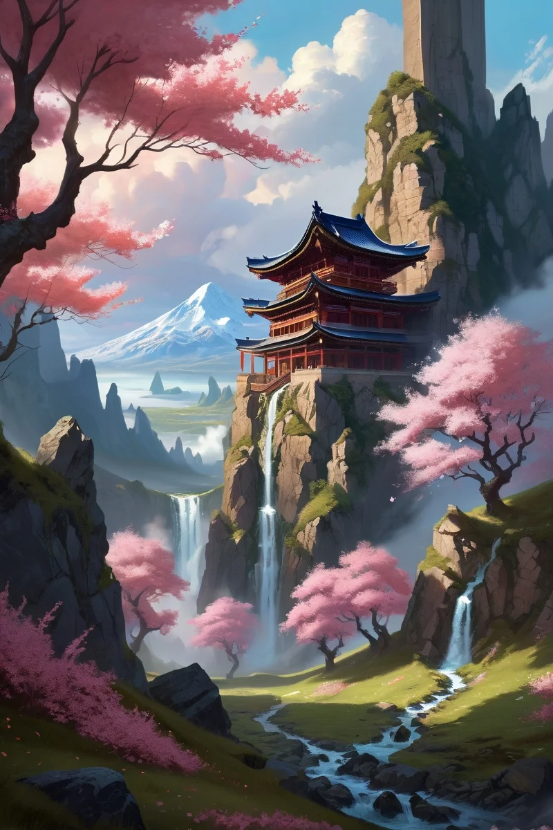 blossoming sakura forest with koinobori flags ,druidic stonehenges where earth-blood geysers erupt in ritual patterns, the air crackling with elemental convergence forces, mountainous_horizon, evening,weather steamy under red light cinematic view, epic sky, detailed, concept art, high angle, high detail, warm lighting, volumetric, godrays, vivid, beautiful, trending on artstation, by Jeremy Lipking, huge scene, grass,flower, art greg rutkowski,