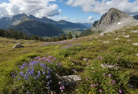 (no human:1.18), scenic open alpine landscape, flowering juicy mountain meadow at springtime, Australian Alps, (butterflies:0.36), group of  birch trees, big rocks tered, (Hawk's nest) A bulky, twiggy structure high in a pine tree, with a vigilant bird 
(Mountain wildflowers: Red clover (Trifolium pratense)Alpine aster (Aster alpinus)Bluebells (Hyacinthoides spp.) 
(sun breaking through clouds above:1.18)
(Surrealism:0.81), abstract, dreamlike, distorted proportions, vibrant colors, fluid forms blending into each other, dreamy atmosphere, subtle symbolism, unconventional perspectives, and an emphasis on evoking an emotional response over literal representation, (micro details:1.22), (hidden symbols:1.20), (riddle:1.05), (cryptic clues:1.15), (stealthy:1.14), (camouflaged hints:0.87),   (epic:0.81, (masterpiece:1.08), (RAW:0.69),subsurface tering,high definition,  <lora:sdxl\pony-realism-22-nsfw-photo.safetensors:0.85:0.18>  p4,s8