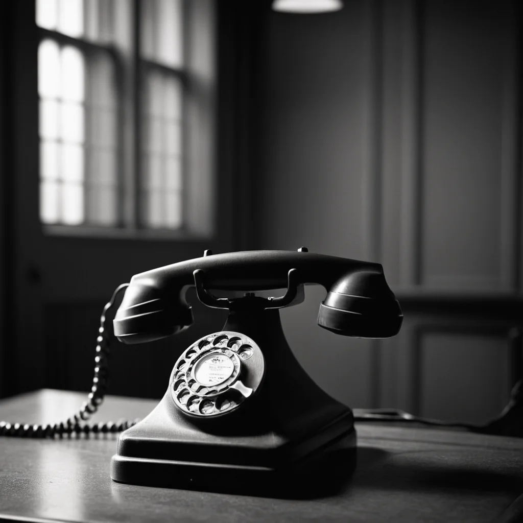 cinematic film still of <lora:1930's style:1>
In the 1930's a black and white photo of a telephone,monochrome,greyscale,indoors,blurry,no humans,blurry background,robot,science fiction,realistic,cable,realistic,realism,perfection,perfect,filmic,retro,vintage,classic,different haircut,different look,different style,1930's style , 1930 style, shallow depth of field, vignette, highly detailed, high budget, bokeh, cinemascope, moody, epic, gorgeous, film grain, grainy