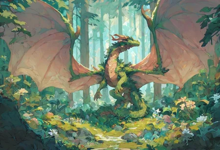 score_9, score_8_up, score_7_up, score_6_up,
dense forest, forest dragon
large forest dragon, dragon wings, large wings, covered in earth, covered in rock, covered in grass, covered in flowers