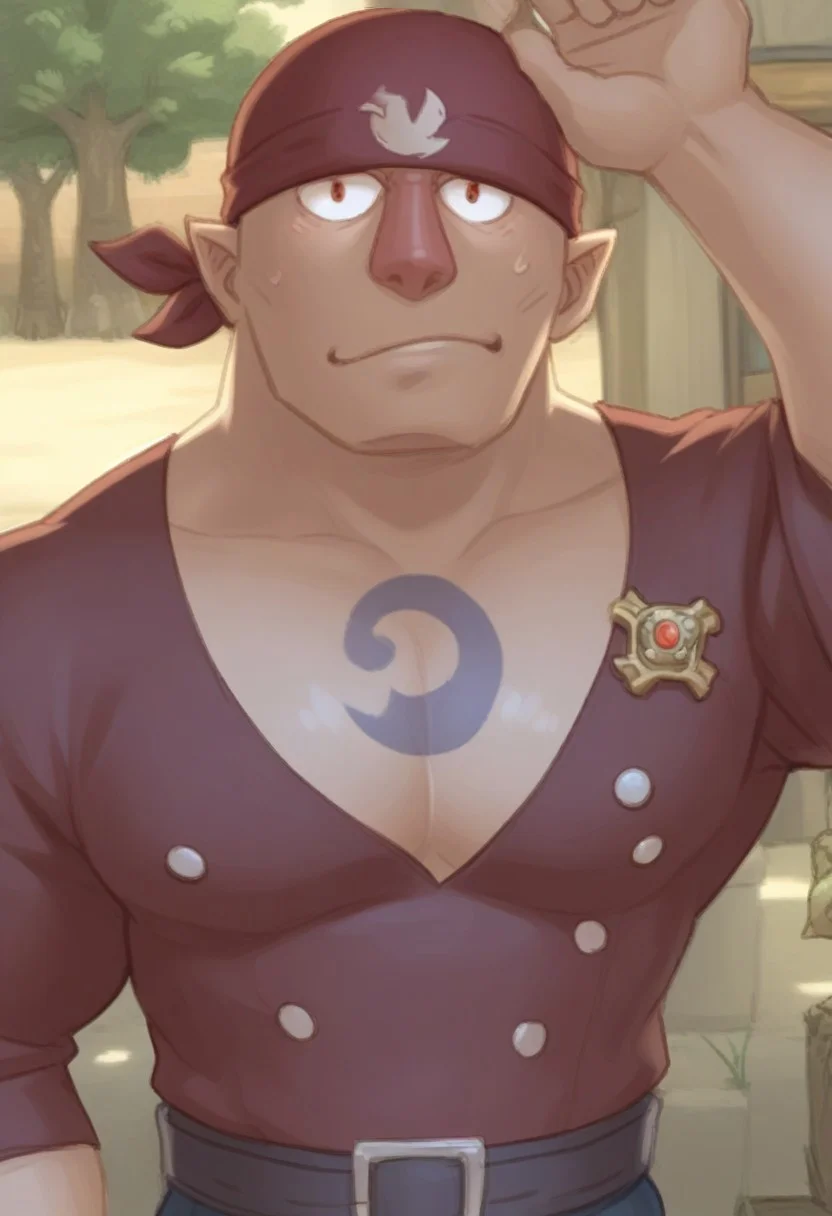 source_game, rating_explici, score_9, score_8_up, score_7_up, score_6_up, source_game, rating_explicit, high detail, perfect face, manly face, very close-up, detailed face, Male focus, Muscular male, Big muscles, defined lips, defined chin, defined nosesuper gay,bara, muscular,bara,gay,middle age.super detailed skin,Alfonzo,red jumpsuit.Roll up sleeves,tattoo of a blue wave on his chest.