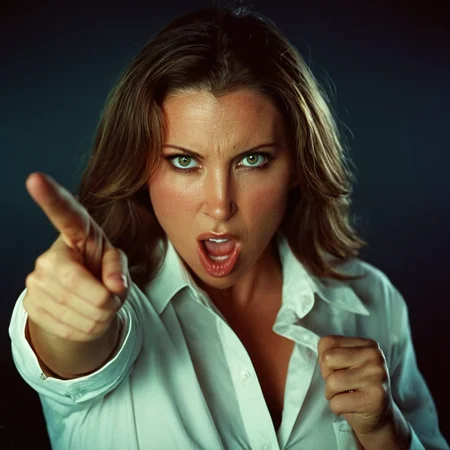 analog film photo of <lora:Devon Lee:1> Devon Lee
<lora:eyetune:0.1>
<lora:perfection style:0.1>
<lora:detailed:0.1>
angry facial expression of a woman with a angry look on her face pointing at viewers, movie themed, sharp, detailed skin, epic cinematic photography, artistic, creative, wrinkly face, dramatic lighting style, cinematic color style, Kodak film style, skin pore, emotional style, gustier style, facial expression style, angry facial style, 1girl, solo, long hair, looking at viewer, simple background, brown hair, shirt, brown eyes, white shirt, upper body, collared shirt, lips, parody, pointing, meme, wide-eyed, realistic, pointing at viewer, closed mouth, black background, photorealistic, faded film, desaturated, 35mm photo, grainy, vignette, vintage, Kodachrome, Lomography, stained, highly detailed, found footage