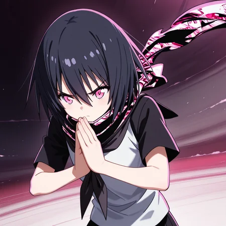 1girl,solo,full body,<lora:IL_aisatsu_meme:1>,nin_sly,aisatsu,own hands together,leaning forward,
focused,elbows up,serious,
<lora:Unfazed - Illustrious character enhancer:0.5>,<lora:IL_Yamoto_Koki:1>,nin_sly_k,yamoto koki /(ikusa/),
pink eyes,short hair,black hair,serafuku,scarf,upper body,, masterpiece,best quality,amazing quality,very aesthetic,absurdres,