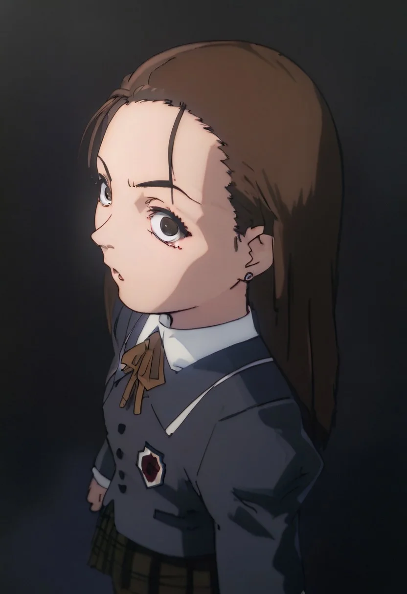 score_9, score_8_up, score_7_up, score_6, source_anime, iwakura mika, ((school uniform)), complete darkness, completely dark, pitch black, full obscurity, no light, dark night, chibi, from above side view, looking at viewer, surprised, black background