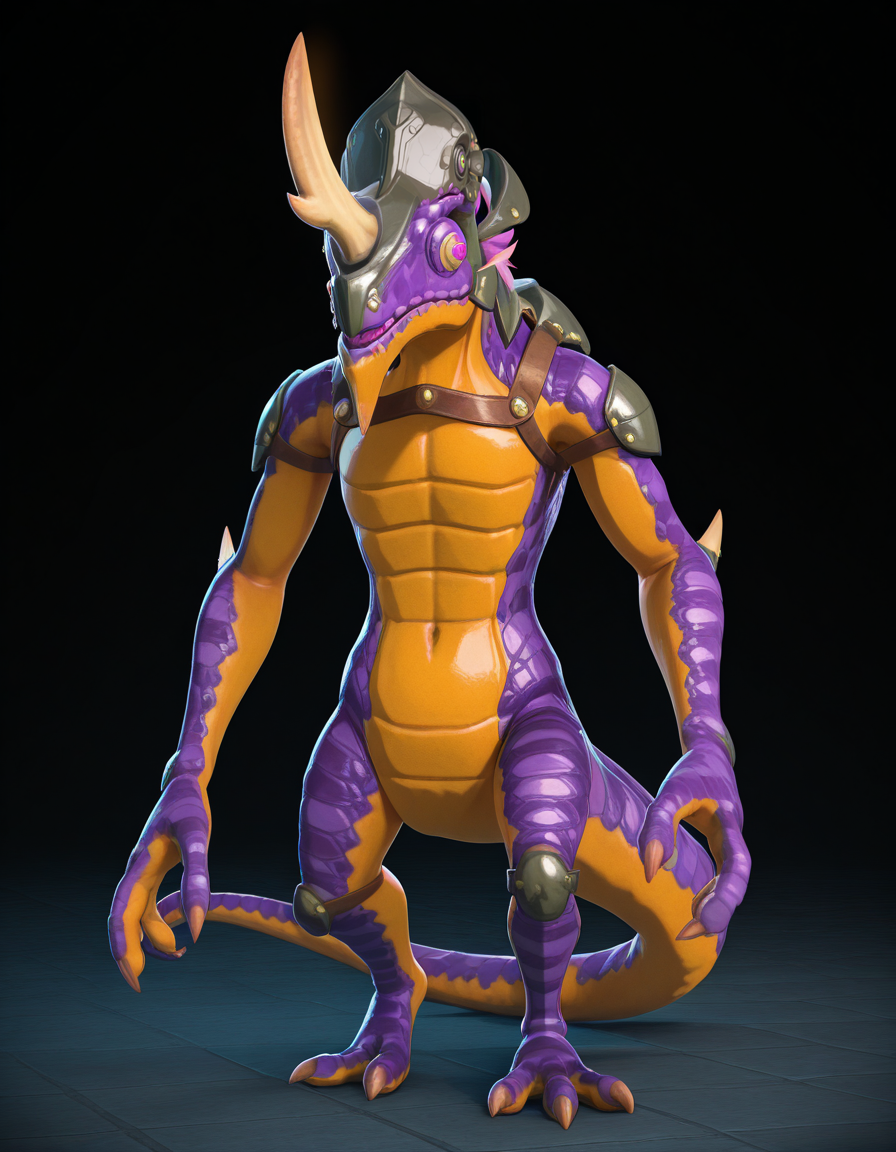 Masterpiece, high-res, 2k, best quality, 3d, 1monster ,  purplelizalfos, <lora:lizalfos_illus-000040:1>