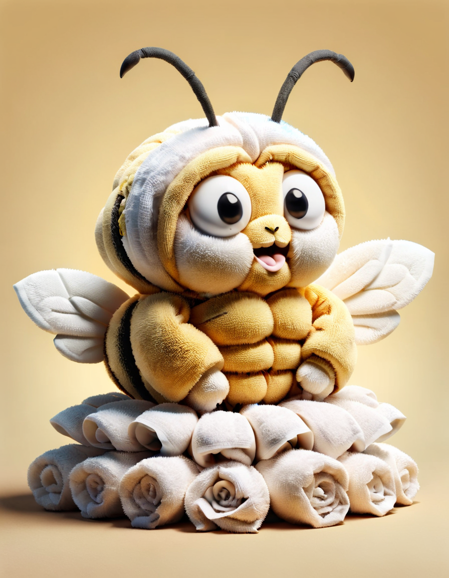 a cute obese chibi bee sitting on a flower, looking shocked and derpy, looking at viewer, made of ral-towl <lora:ral-towl:1> realistic image trending on artstation