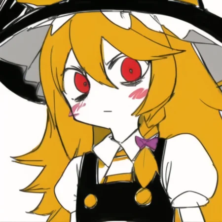 KKHTA_style, sharp_edges, masterpiece, best quality, (upperbody), (kirisame marisa), (simple background:1.3), (white background), <lora:Sloppy Drawing:0.7>