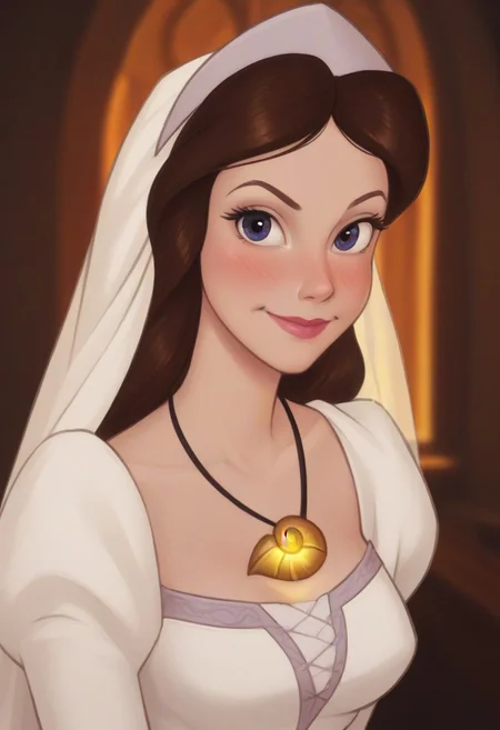 PonyXLV6_Scores, BREAK, zPDXL3, PRSNL4 Style, source_cartoon, very aesthetic, detailed image, detailed face, detailed lighting, best details, perfect anatomy, black outlines,
1girl, solo, WeddingDress_Vanessa_ownwaifu, white wedding dress, (indigo eyes, detailed eyes:1.1), brown hair, golden shell necklace, (ckwickhams_style), slender, medium breasts, skinny, perfect female form,
old church, medieval monastery, sunset, warm lighting,
smile, subtle blush, charming smile,looking at viewer,
standing, wide stance, hip sway, arms relaxed,
2/3 angle, face focused, portrait,
cinematic masterpiece,