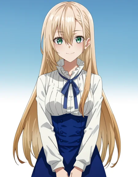 score_9, score_8_up, score_7_up, source_anime, BREAK
1girl, solo, looking at viewer, cowboy shot, light smile, gradient background,
primula mallow (around 40 otoko no isekai tsuuhan), long hair, blonde hair, gradient hair, hair between eyes, green eyes, (blue eyes:0.4),
white blouse, blue neck ribbon, long sleeves, blue dress,
<lora:primula_mallow-around_40_otoko_no_isekai_tsuuhan-pxl-anime-soralz:1>