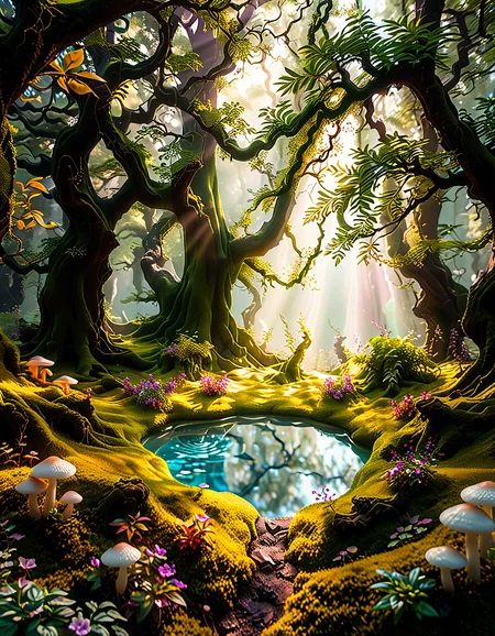 A magical, enchanted forest,3nch4nt3d f0r3st bathed in soft, ethereal light. Towering ancient trees with twisted, gnarled branches stretch towards the sky, their leaves glowing faintly with bioluminescent hues of green and blue. The forest floor is lush with vibrant moss and scattered with luminous mushrooms of various colorsâpink, purple, and orangeâthat emit a soft, otherworldly glow. Golden and purple light filters through the dense canopy above, casting dappled patterns on the ground.
In the heart of the scene, a small, glowing orb hovers just above the moss, radiating warmth and subtle sparkles. Fireflies drift lazily through the air, leaving faint trails of light behind them. The atmosphere feels mystical and serene, as if this forest is alive with ancient magic. The overall lighting is dreamy, with a harmonious blend of soft pink, purple, and green tones that enhance the enchanted quality of the scene..<lora:SDXLFaeTastic2400:0.4> <lora:extremely_detailed:0.4> extremely detailed, <lora:3nch4nt3d_f0r3st:1>, Masterpiece,best quality,hi res,8k,hi res,8k,award winning,(sharp focus, intricate, highly detailed),