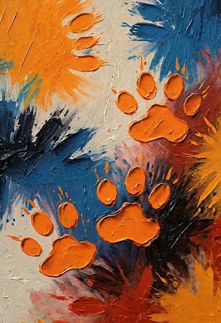 macro, closeup photo, Impressionist oil painting on an old canvas, canvas of random brush stroke,8k,masterpiece,award winning art,Abstract canvas of brush stroke looking lik cat paw print,impressionism,