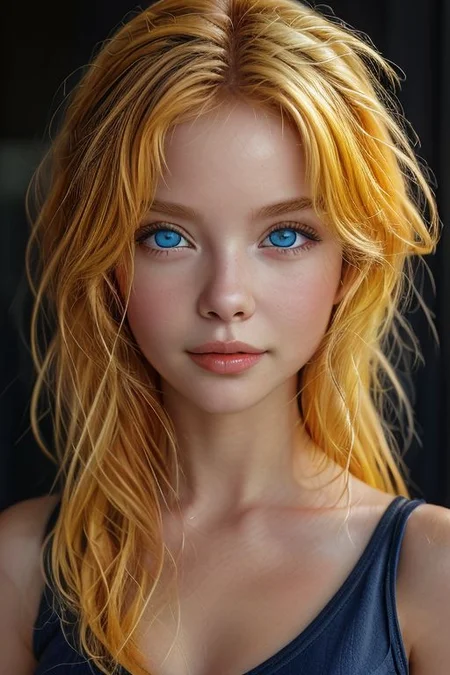 chibi style masterpiece,best quality,bellissima,1girl, solo, dark blue eyes, half body, yellow hair, cute, adorable, bright colors, cheerful, highly detailed, smile