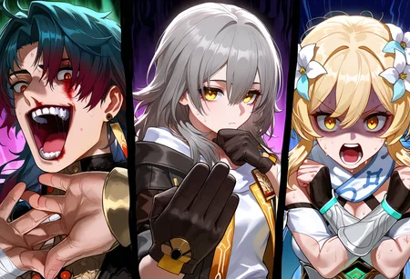 blade \(honkai: star rail\), crazy eyes,
stelle \(honkai: star rail\), black gloves, sweatdrop,
lumine \(genshin impact\), shaded face, sweat,
<lora:noobai_ep11_stabilizer_v0.138_fp16:0.35>, <lora:cfg_scale_boost:0.3>,<lora:nai_noob_new_1536:0.3>,<lora:nyaliaXLNBVP1lokrV6311P:0.45>, 3domain, <lora:3domain-000034:1.0>, (masterpiece, best quality, newest, highres:1.3), good quality, very aesthetic, absurdres, newest, very awa,