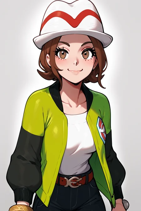 score_9, score_8_up, score_8, medium breasts, (curvy), cute, eyelashes, ,,, zzMC, brown eyes, brown hair, short hair, medium hair, white headwear, green jacket, long sleeves, open jacket, white shirt, collarbone, pants, bracelet, belt buckle, ,<lora:ProtagonistFPokemonZA_PDXL_v3:1.0>, ,,, BREAK, <lora:Afrobull_PDXL_v5:0.8>, ,,, BREAK, smile, looking at viewer, closed mouth, cowboy shot, ,,, embedding:zPDXL, Expressiveh, ,,, <lora:SDXLFaeTastic2400:0.5>, <lora:Expressive_H-000001:0.4>,